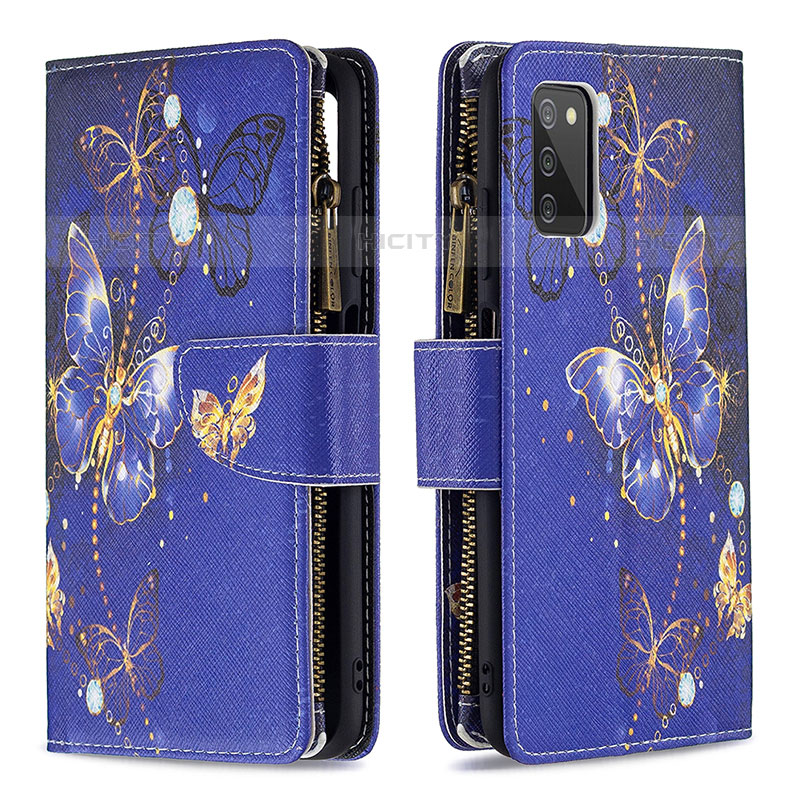 Funda de Cuero Cartera con Soporte Patron de Moda Carcasa B04F para Samsung Galaxy M02s Azul Real