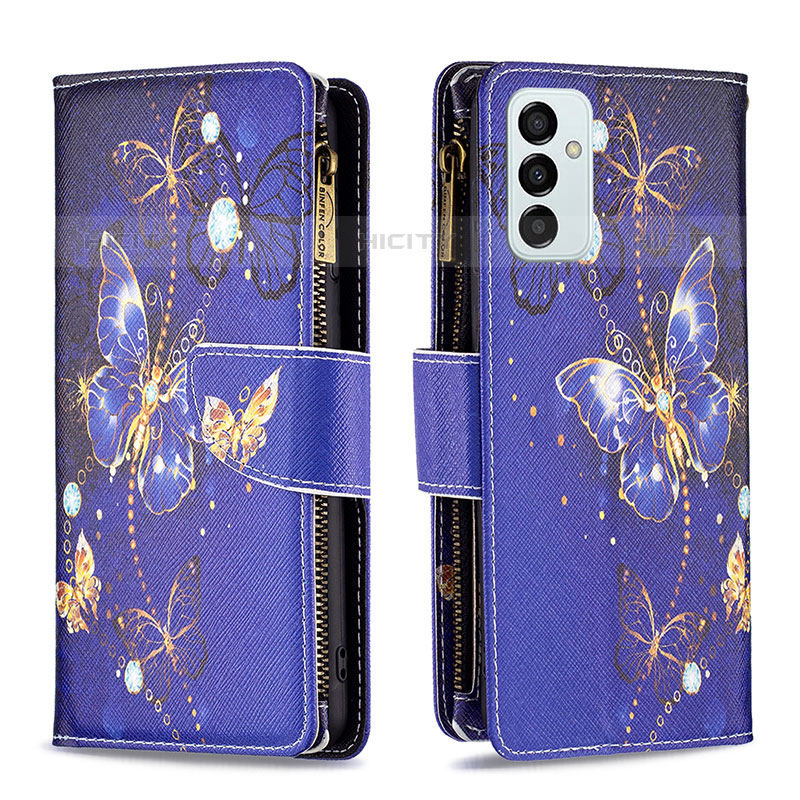 Funda de Cuero Cartera con Soporte Patron de Moda Carcasa B04F para Samsung Galaxy M23 5G Azul Real