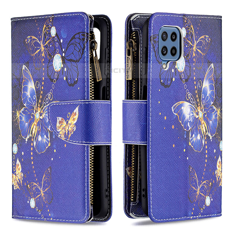 Funda de Cuero Cartera con Soporte Patron de Moda Carcasa B04F para Samsung Galaxy M32 4G Azul Real