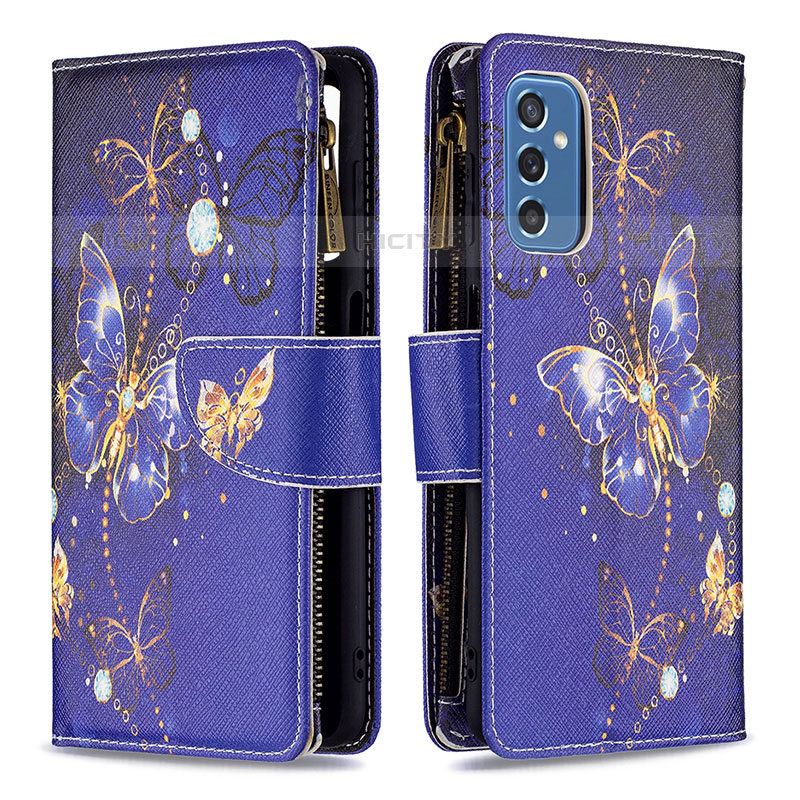 Funda de Cuero Cartera con Soporte Patron de Moda Carcasa B04F para Samsung Galaxy M52 5G Azul Real