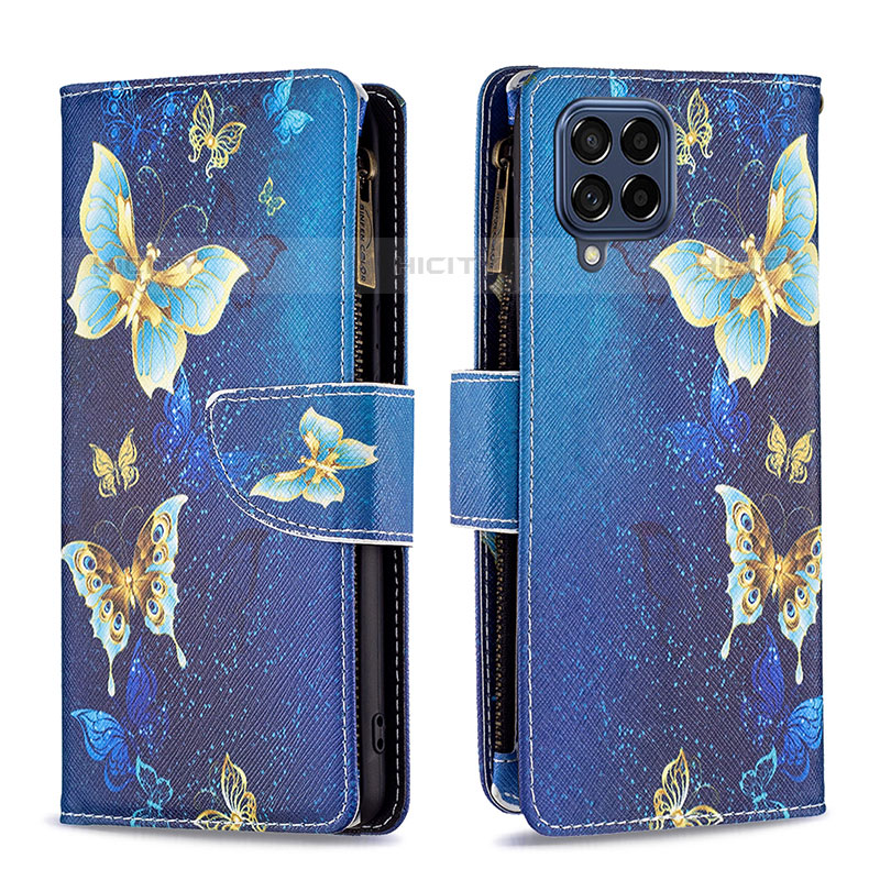 Funda de Cuero Cartera con Soporte Patron de Moda Carcasa B04F para Samsung Galaxy M53 5G Azul