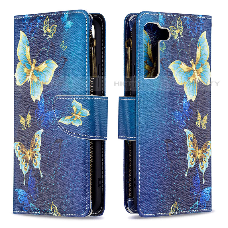 Funda de Cuero Cartera con Soporte Patron de Moda Carcasa B04F para Samsung Galaxy S21 5G Azul