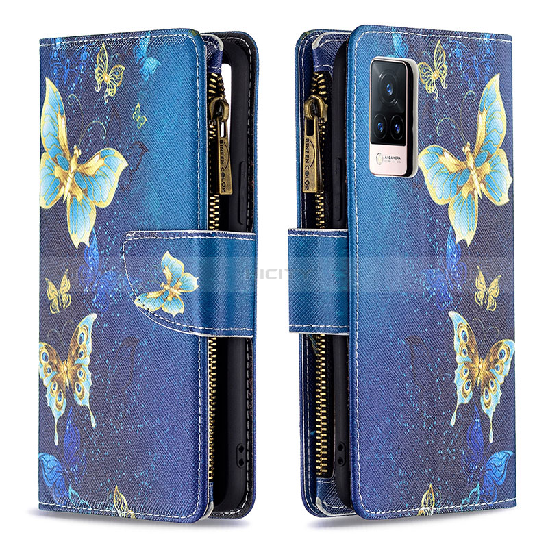 Funda de Cuero Cartera con Soporte Patron de Moda Carcasa B04F para Vivo V21 5G Azul