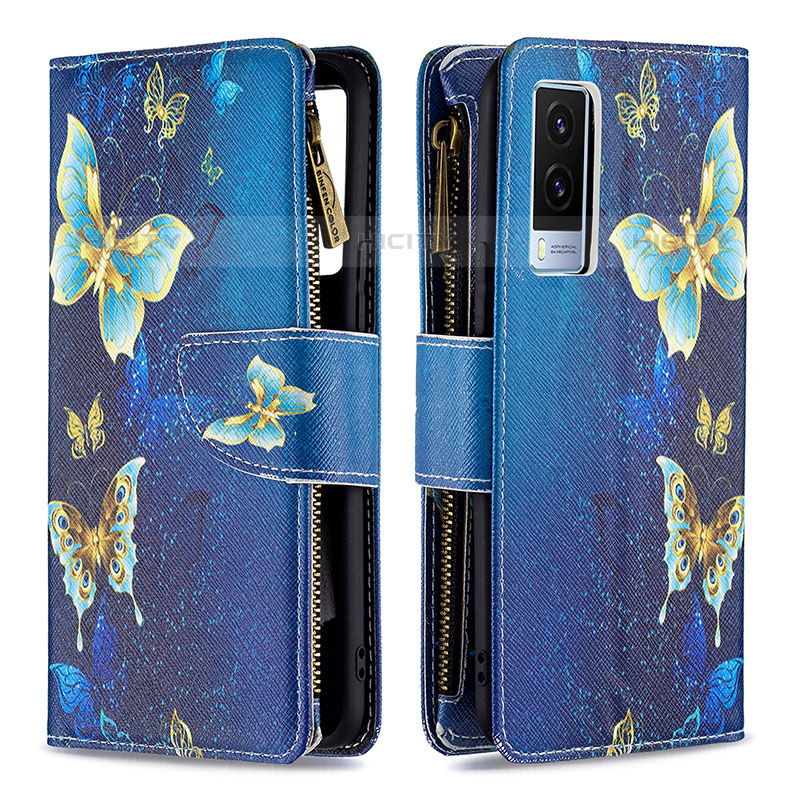 Funda de Cuero Cartera con Soporte Patron de Moda Carcasa B04F para Vivo V21e 5G Azul