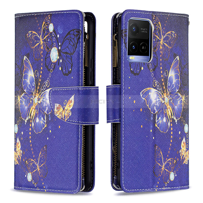 Funda de Cuero Cartera con Soporte Patron de Moda Carcasa B04F para Vivo Y21 Azul Real