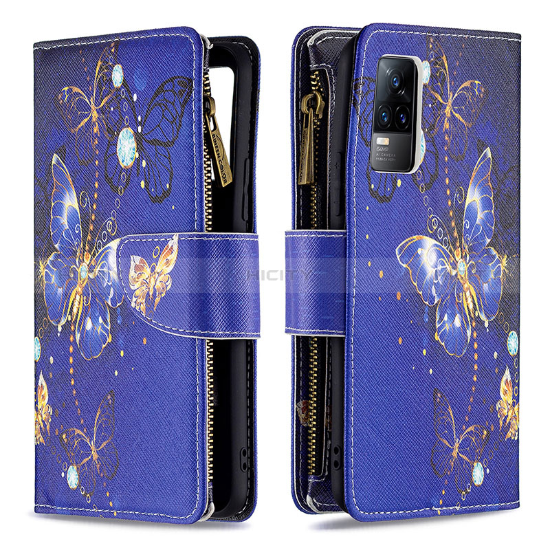 Funda de Cuero Cartera con Soporte Patron de Moda Carcasa B04F para Vivo Y73 (2021) Azul Real