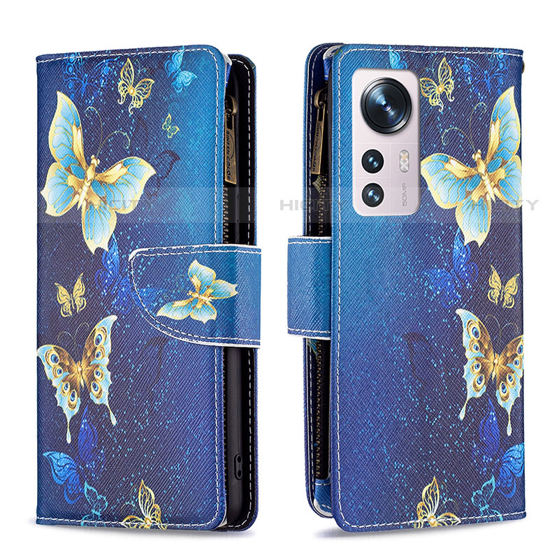 Funda de Cuero Cartera con Soporte Patron de Moda Carcasa B04F para Xiaomi Mi 12S 5G Azul