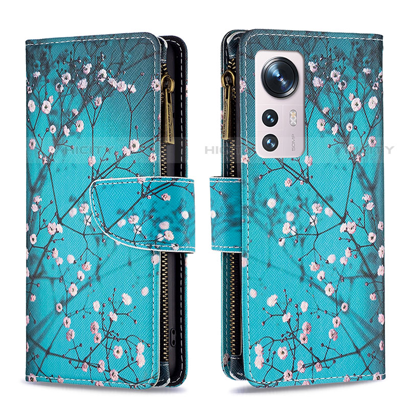 Funda de Cuero Cartera con Soporte Patron de Moda Carcasa B04F para Xiaomi Mi 12S 5G Cian