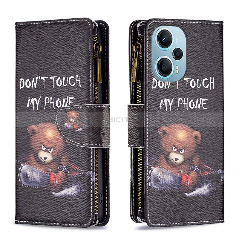 Funda de Cuero Cartera con Soporte Patron de Moda Carcasa B04F para Xiaomi Poco F5 5G Gris Oscuro