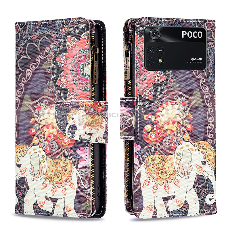 Funda de Cuero Cartera con Soporte Patron de Moda Carcasa B04F para Xiaomi Poco M4 Pro 4G