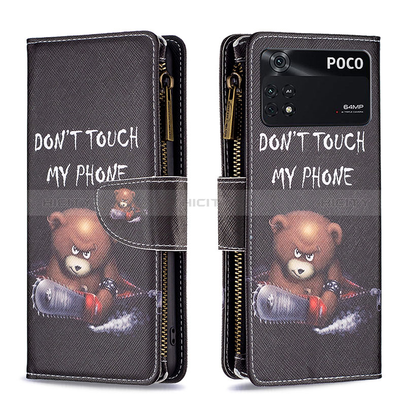 Funda de Cuero Cartera con Soporte Patron de Moda Carcasa B04F para Xiaomi Poco M4 Pro 4G Gris Oscuro