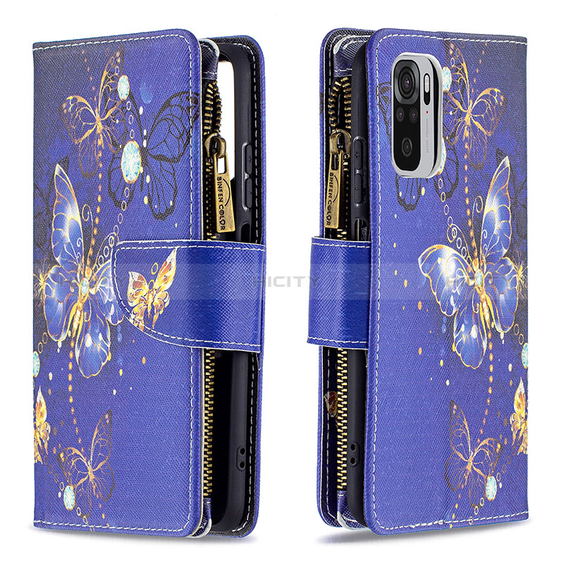 Funda de Cuero Cartera con Soporte Patron de Moda Carcasa B04F para Xiaomi Poco M5S Azul Real