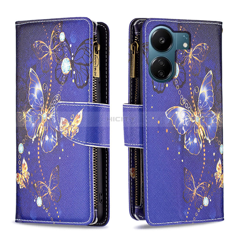 Funda de Cuero Cartera con Soporte Patron de Moda Carcasa B04F para Xiaomi Redmi 13C Azul Real