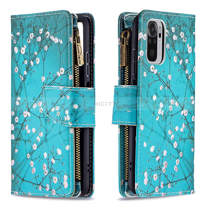 Funda de Cuero Cartera con Soporte Patron de Moda Carcasa B04F para Xiaomi Redmi Note 10 4G Cian