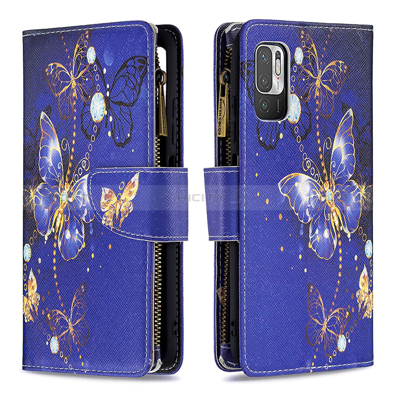 Funda de Cuero Cartera con Soporte Patron de Moda Carcasa B04F para Xiaomi Redmi Note 10 5G Azul Real