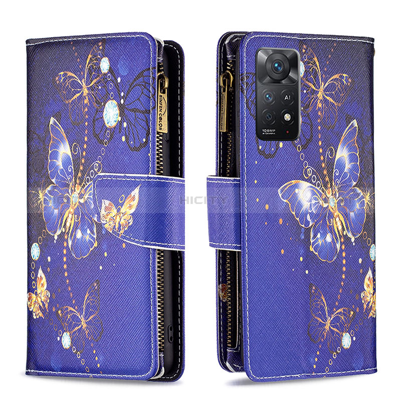 Funda de Cuero Cartera con Soporte Patron de Moda Carcasa B04F para Xiaomi Redmi Note 11 Pro 4G Azul Real