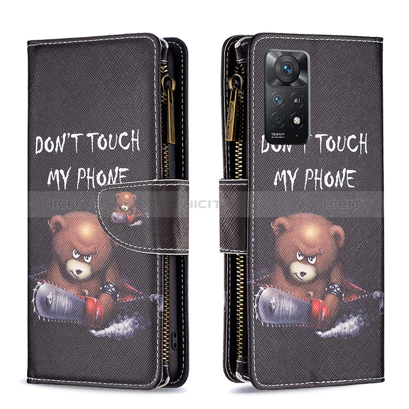 Funda de Cuero Cartera con Soporte Patron de Moda Carcasa B04F para Xiaomi Redmi Note 11 Pro 5G Gris Oscuro