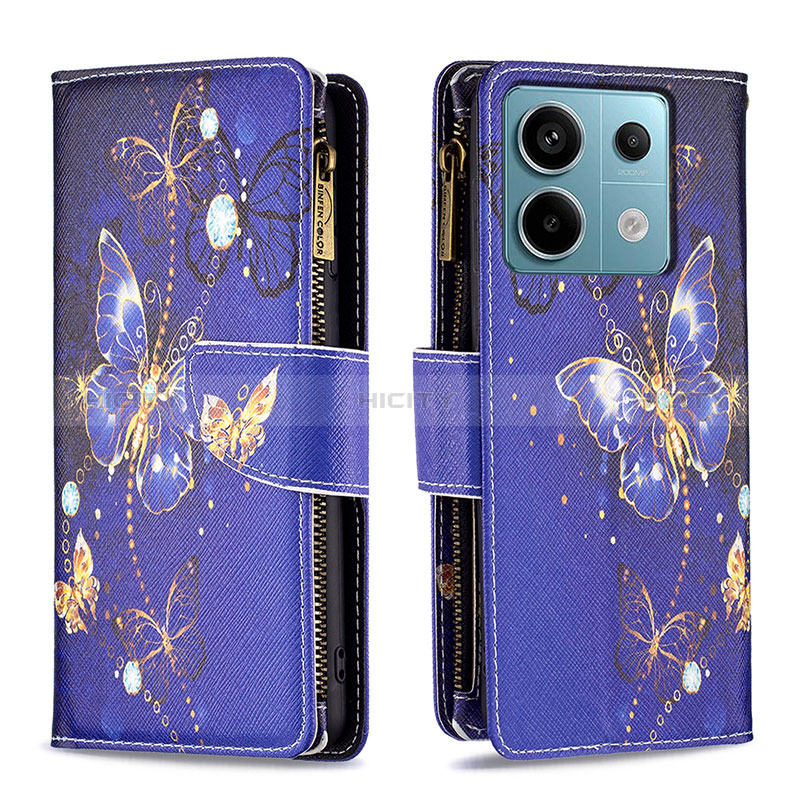 Funda de Cuero Cartera con Soporte Patron de Moda Carcasa B04F para Xiaomi Redmi Note 13 Pro 5G Azul Real