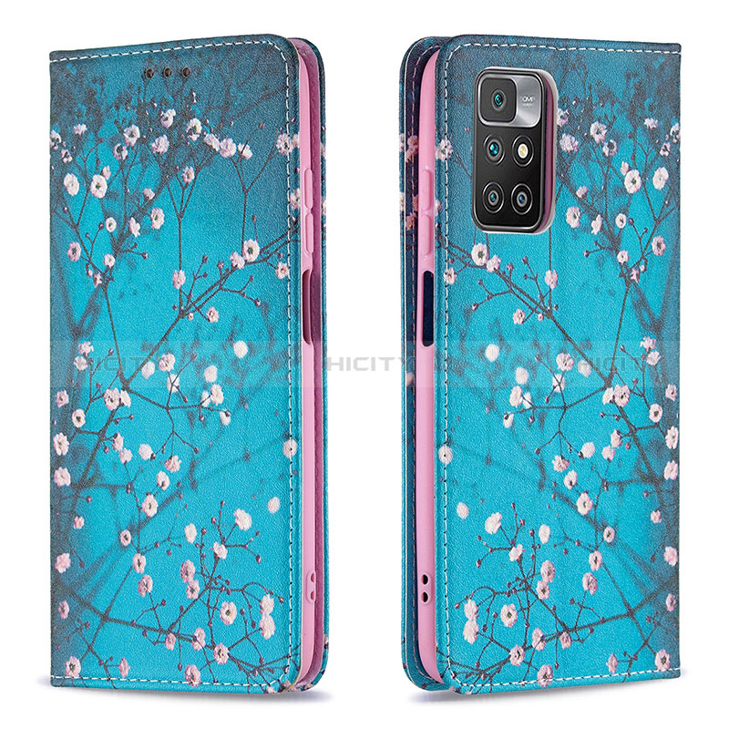 Funda de Cuero Cartera con Soporte Patron de Moda Carcasa B05F para Xiaomi Redmi 10 4G Cian