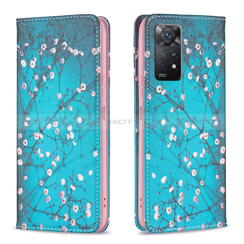 Funda de Cuero Cartera con Soporte Patron de Moda Carcasa B05F para Xiaomi Redmi Note 11 Pro 4G Cian