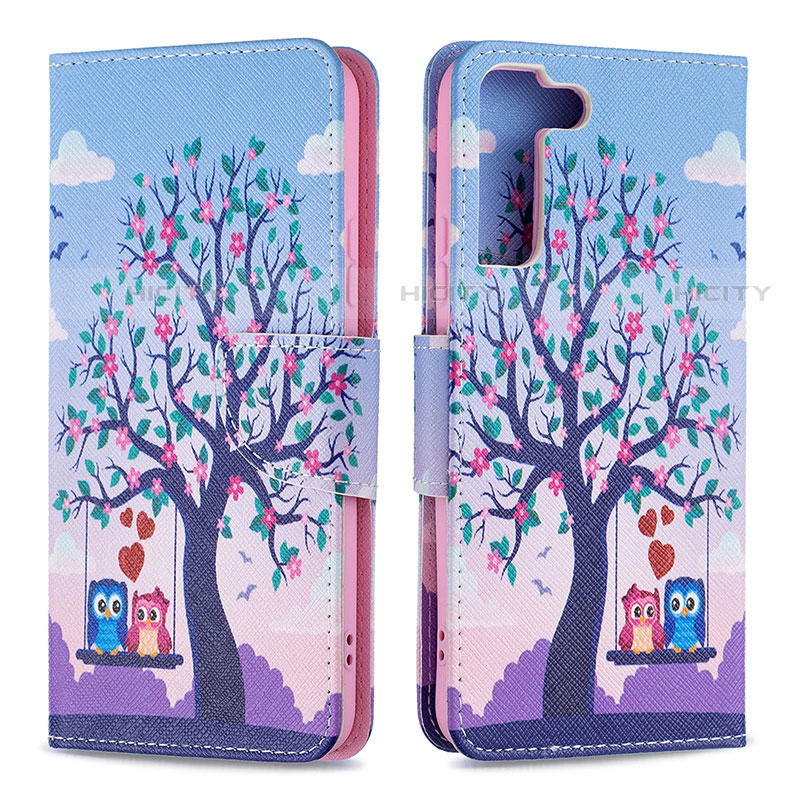 Funda de Cuero Cartera con Soporte Patron de Moda Carcasa B09F para Samsung Galaxy S21 Plus 5G Purpura Claro