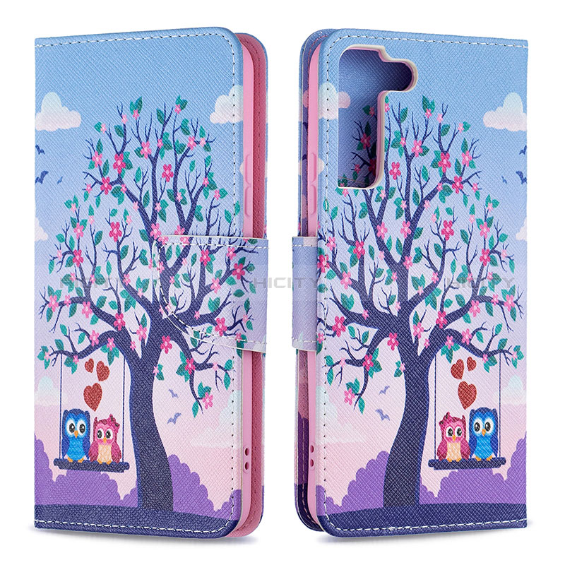 Funda de Cuero Cartera con Soporte Patron de Moda Carcasa B09F para Samsung Galaxy S24 5G Purpura Claro