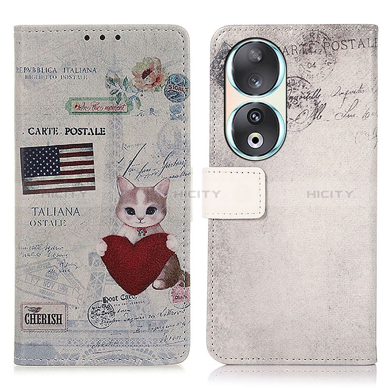 Funda de Cuero Cartera con Soporte Patron de Moda Carcasa D02Y para Huawei Honor 90 5G Gris