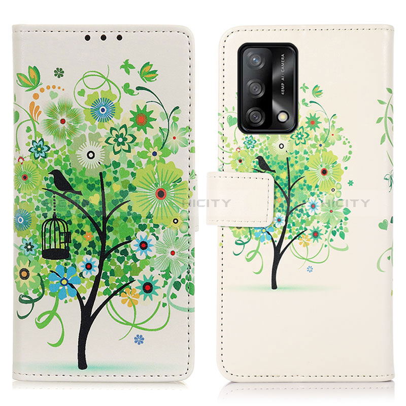 Funda de Cuero Cartera con Soporte Patron de Moda Carcasa D02Y para Oppo F19 Verde