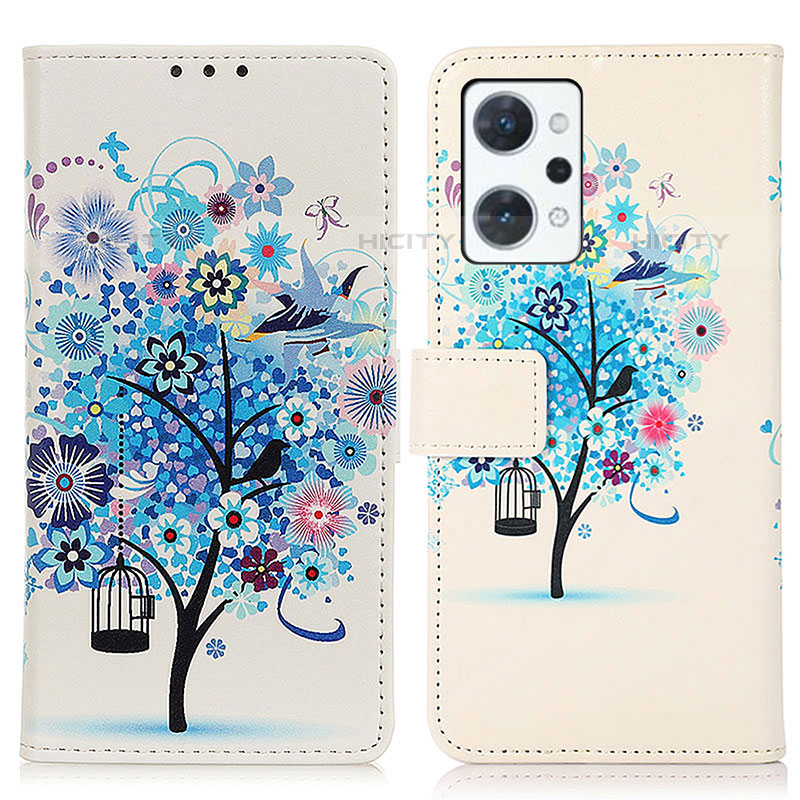 Funda de Cuero Cartera con Soporte Patron de Moda Carcasa D02Y para Oppo Reno7 A Azul