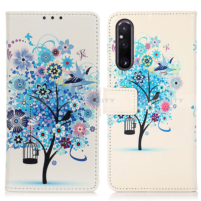 Funda de Cuero Cartera con Soporte Patron de Moda Carcasa D02Y para Sony Xperia 1 V Azul