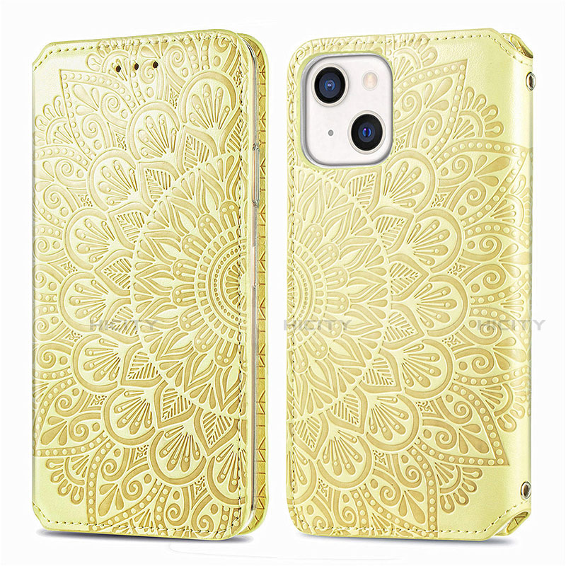 Funda de Cuero Cartera con Soporte Patron de Moda Carcasa H01 para Apple iPhone 13 Amarillo