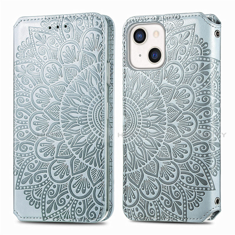 Funda de Cuero Cartera con Soporte Patron de Moda Carcasa H01 para Apple iPhone 13 Plata