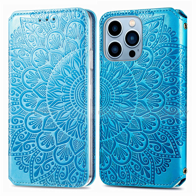 Funda de Cuero Cartera con Soporte Patron de Moda Carcasa H01 para Apple iPhone 13 Pro Azul