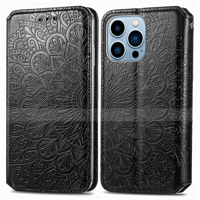 Funda de Cuero Cartera con Soporte Patron de Moda Carcasa H01 para Apple iPhone 13 Pro Negro