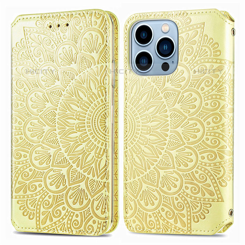 Funda de Cuero Cartera con Soporte Patron de Moda Carcasa H01 para Apple iPhone 16 Pro Amarillo