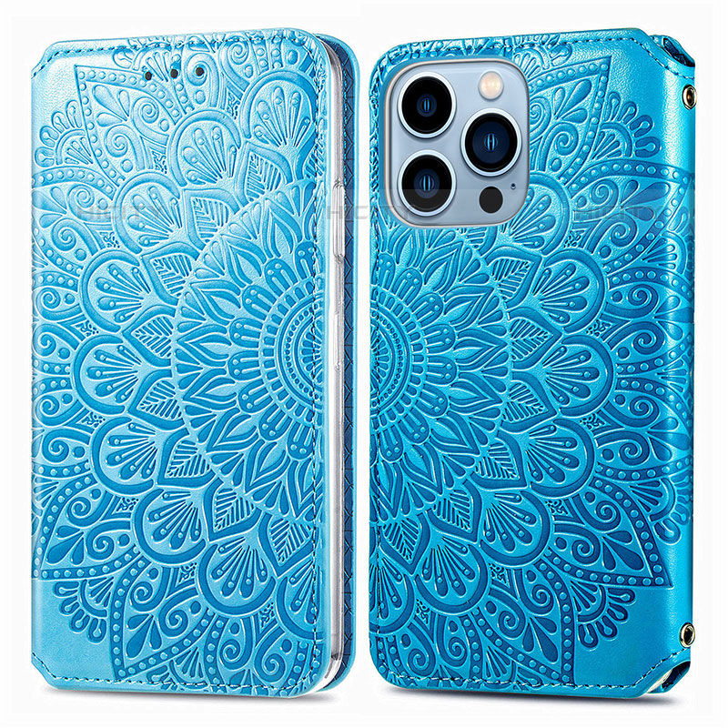 Funda de Cuero Cartera con Soporte Patron de Moda Carcasa H01 para Apple iPhone 16 Pro Azul