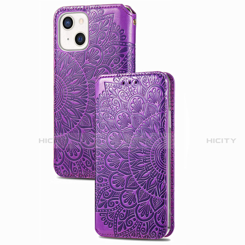 Funda de Cuero Cartera con Soporte Patron de Moda Carcasa H02 para Apple iPhone 13 Morado