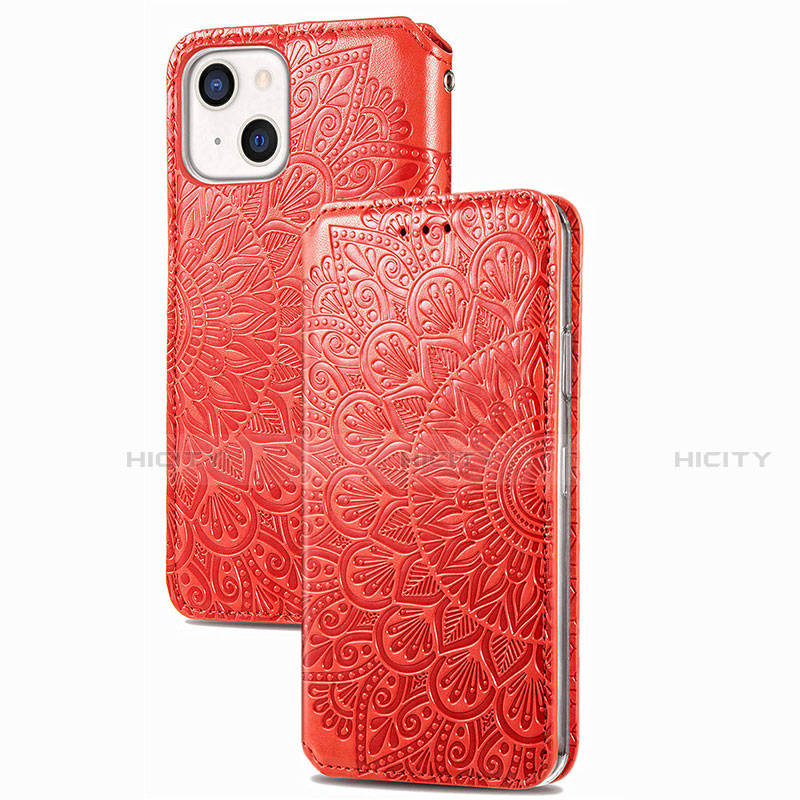 Funda de Cuero Cartera con Soporte Patron de Moda Carcasa H02 para Apple iPhone 13 Rojo