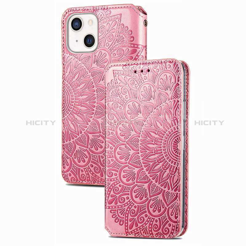 Funda de Cuero Cartera con Soporte Patron de Moda Carcasa H02 para Apple iPhone 15 Oro Rosa