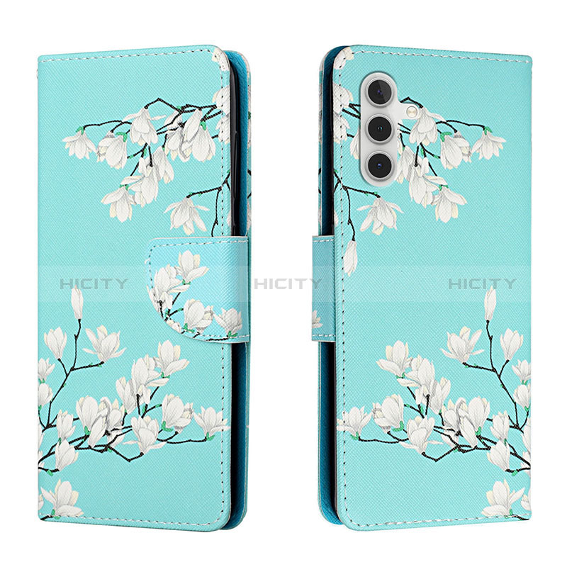 Funda de Cuero Cartera con Soporte Patron de Moda Carcasa H02X para Samsung Galaxy A04s Cian