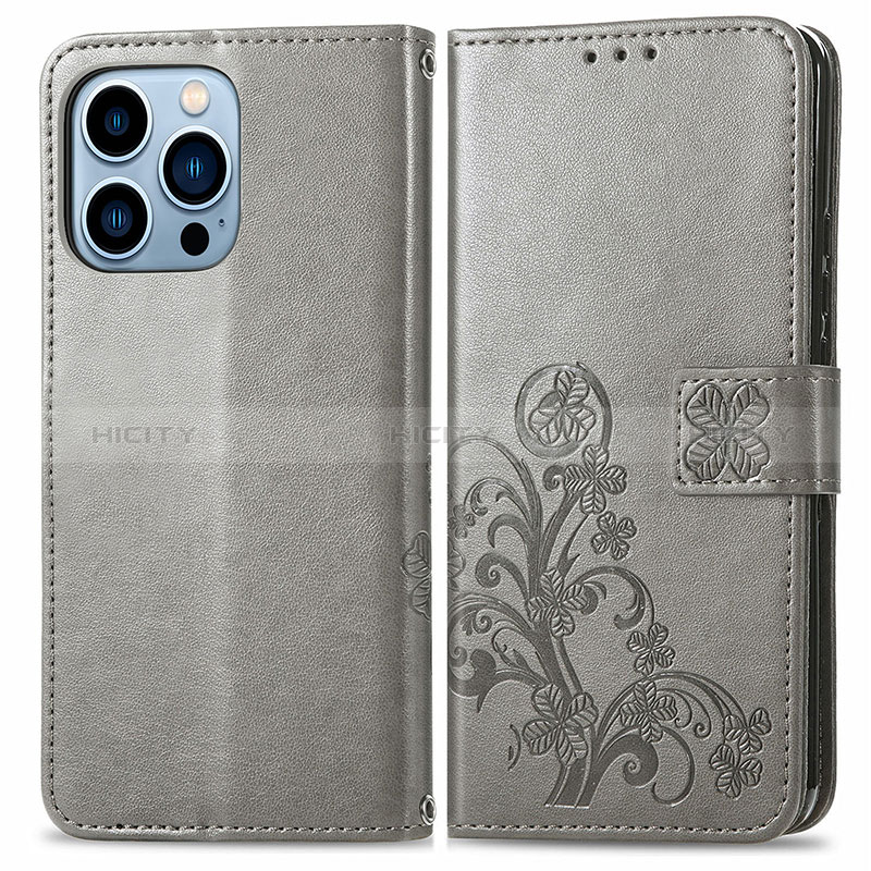 Funda de Cuero Cartera con Soporte Patron de Moda Carcasa H03 para Apple iPhone 14 Pro Max Gris