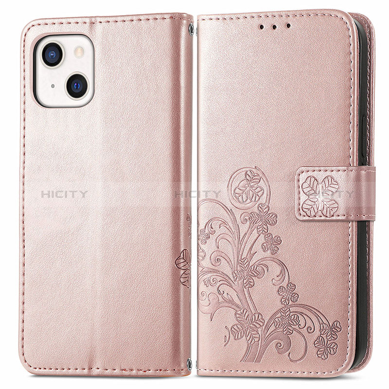 Funda de Cuero Cartera con Soporte Patron de Moda Carcasa H03 para Apple iPhone 15 Oro Rosa