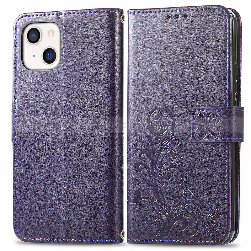 Funda de Cuero Cartera con Soporte Patron de Moda Carcasa H03 para Apple iPhone 15 Plus Morado