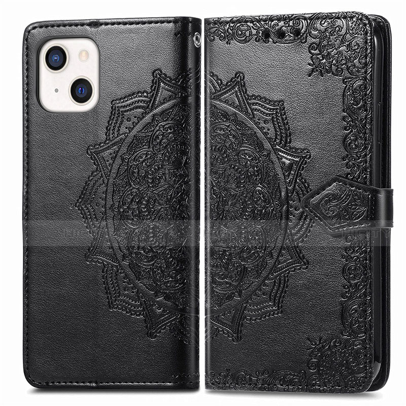 Funda de Cuero Cartera con Soporte Patron de Moda Carcasa H05 para Apple iPhone 13 Negro