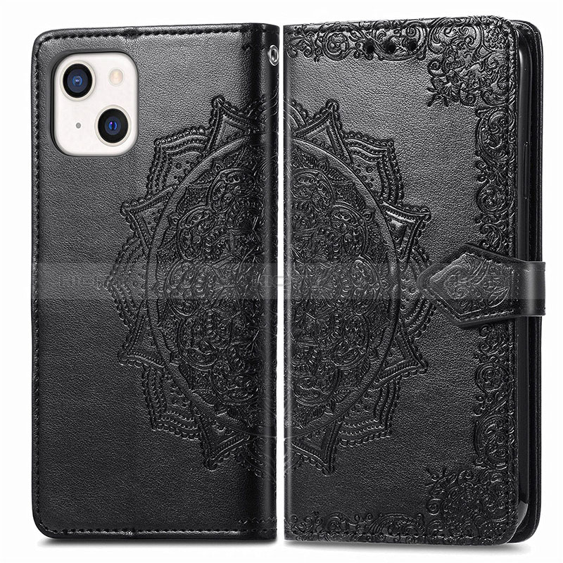 Funda de Cuero Cartera con Soporte Patron de Moda Carcasa H05 para Apple iPhone 15 Plus Negro