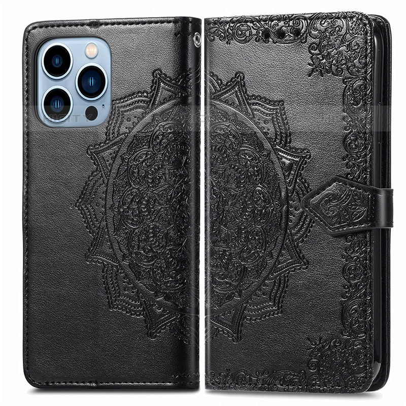 Funda de Cuero Cartera con Soporte Patron de Moda Carcasa H06 para Apple iPhone 16 Pro Max Negro