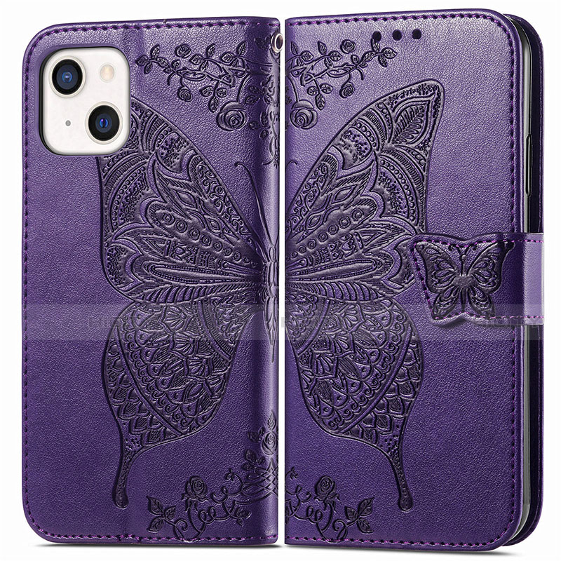 Funda de Cuero Cartera con Soporte Patron de Moda Carcasa H07 para Apple iPhone 13 Mini Morado