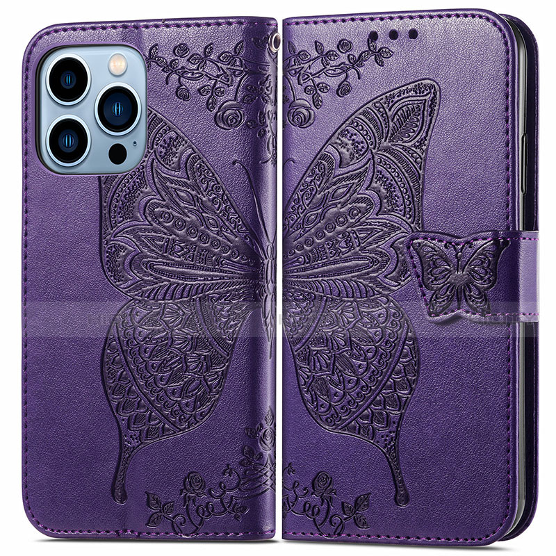 Funda de Cuero Cartera con Soporte Patron de Moda Carcasa H07 para Apple iPhone 13 Pro Max Morado