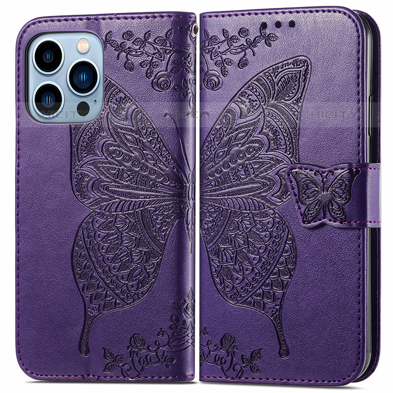 Funda de Cuero Cartera con Soporte Patron de Moda Carcasa H07 para Apple iPhone 15 Pro Max Morado