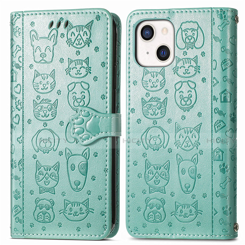 Funda de Cuero Cartera con Soporte Patron de Moda Carcasa H11 para Apple iPhone 14 Verde